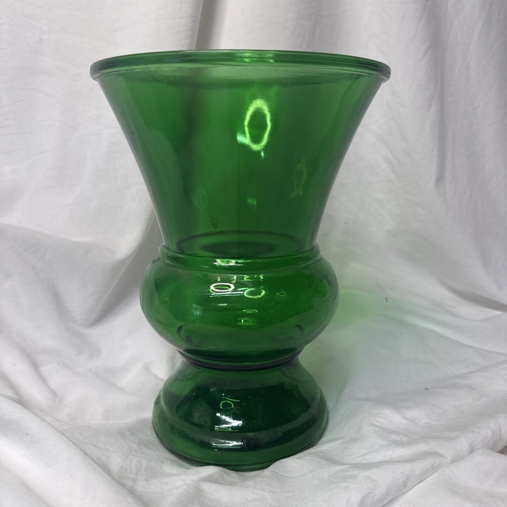 Vintage 60s Emerald Napco Forest Green Vase Large Depression Glass 10" Tall MCM